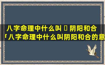 八字命理中什么叫 ☘ 阴阳和合「八字命理中什么叫阴阳和合的意思」